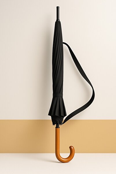 Saule 24 Telli Siyah Büyük Baston Şemsiye | UV Korumalı & Su Geçirmez | 100 c...