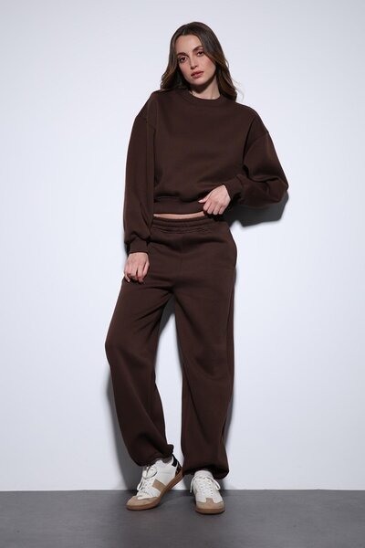 Antioch Καφέ Oversize Γυναικείο Σετ Φόρμας