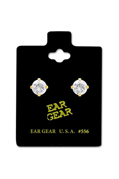 EAR GEAR Earring USA 24K Gold Plated with 6mm Cubic Zirconia Stone - 556