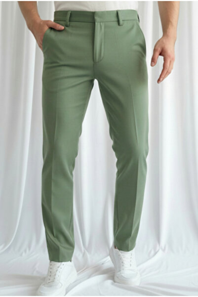 MENOFOURSWEAR Men's Old Money Premium Hidden Button Detail Fabric Trousers