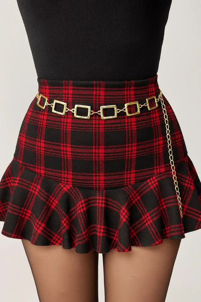 MDCOLLECTİON Kadın Altın Renk Kare Detaylı Zincir Kemer – Şık & Trend Aksesuar