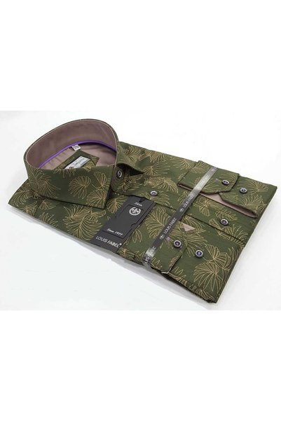 Louis Fabel Thin Leaf Patterned Long Sleeve Men's Shirt