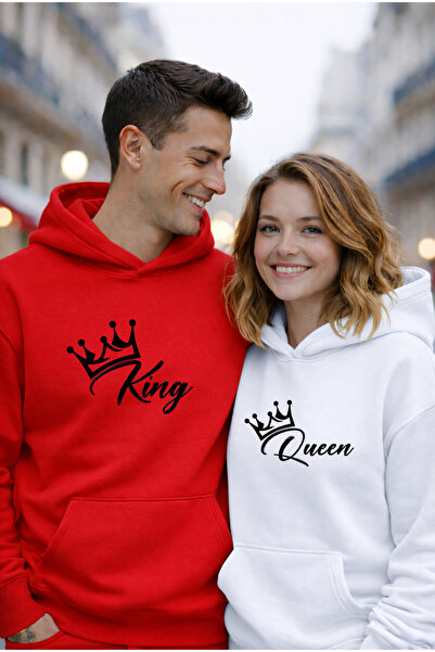 LORVEX February 14 Valentine's Day King - Queen Printed Sweatshirt Couple Com...