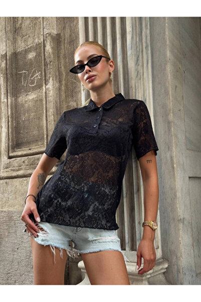 Cool & Sexy Women's Polo Collar Lace Shirt