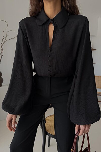 Ruby Wear Kadın Balon Kol Dokulu Düğmeli Gömlek