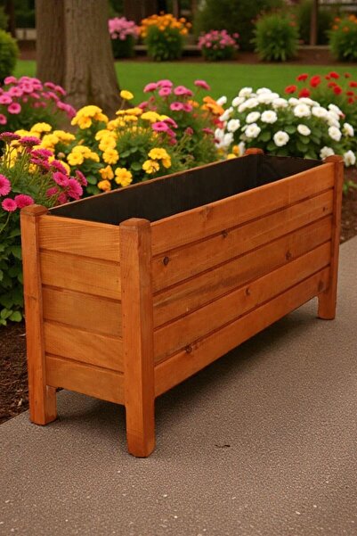 AKSYWOOD 100x30x50 cm Büyük Boy Ahşap Saksı