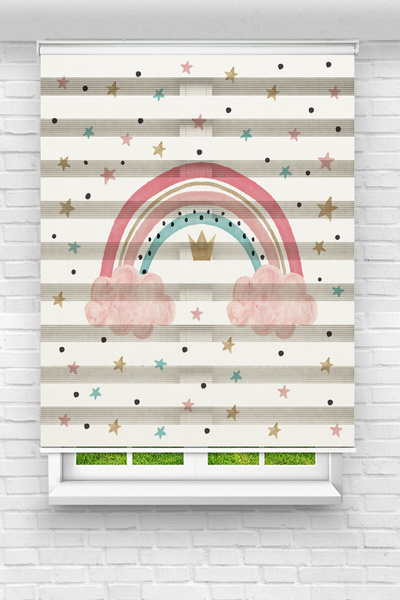 Enzo Home Çocuk Odası Desenli Zebra Stor Perde – Gökkuşağı ve Yıldız Figürlü