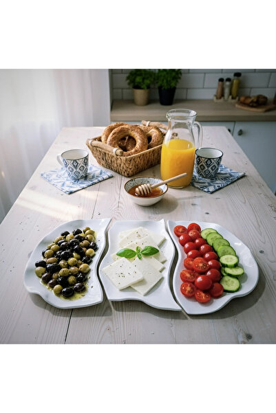 Arden Ceramic El Yapımı 3 Parçalı Seramik Sunum Seti – Bölmeli Zeytinlik Peyn...