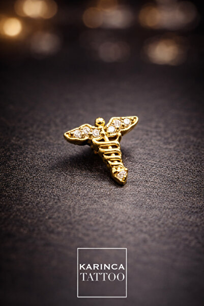 Karınca Piercing Caduceus Yılan Taşlı Labret Piercing Cerrahi Çelik Kulak Hel...