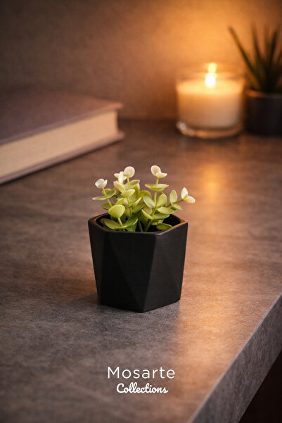 Mosarte Prizma Köşeli Dekoratif Obje / Saksı – Modern Minimal Tasarım - Siyah...