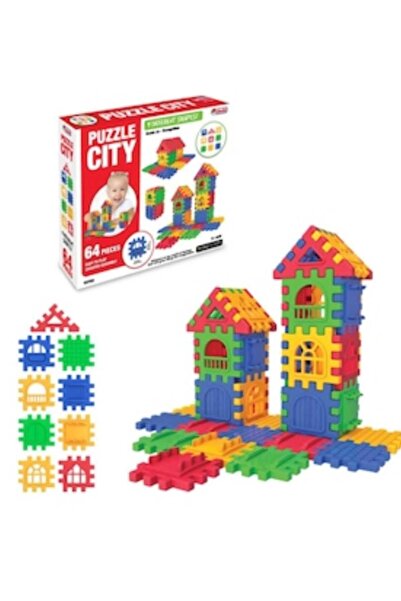FEYSSHOP Puzzle City 64 Parça Eğitici Şehir Kurma Blokları -3D Yapı Ve Tasarı...