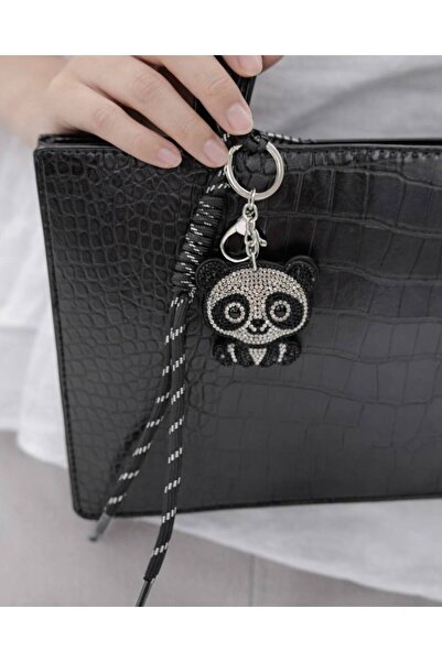 MD Moda Accessories حقيبة برباط وسلسلة مفاتيح بتصميم باندا مرصعة بالأحجار