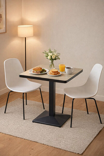 MARIA HOMES Beige Wooden Dining Table - (70*70*75 cm)