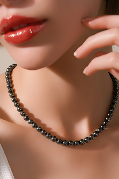 NBS Beautiful Naturel Stones Women's Stylish Necklace Hematite 8 mm Very High...