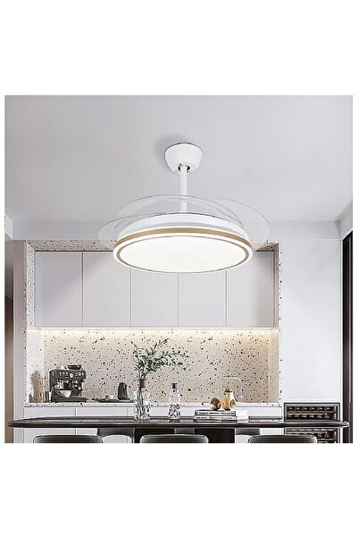 Hummer White and gold fan chandelier with three lights: yellow, white, and wa...