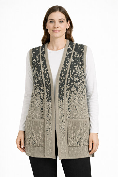 Uludağ Triko kadın ekose retro desenli cepli triko yelek :renk.(siyah-vizon)-...