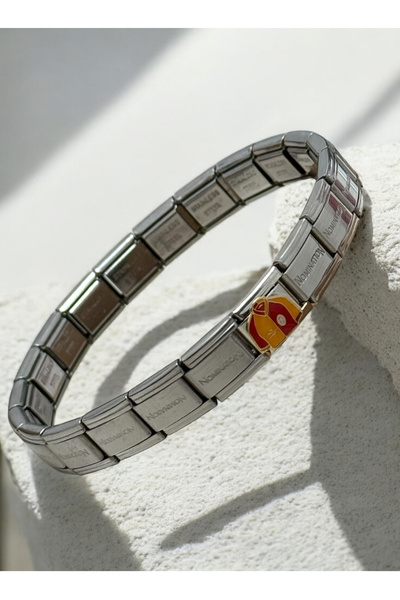 MAC CENTER italyan çelik unisex kadın bileklik-erkek bileklik sarı kırmızı he...
