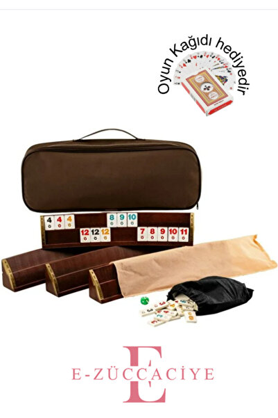 E Züccaciye ESER Oval Okey Takımı (Doğal Ahşap, Ceviz Renk, Gold Kenar Detayı...