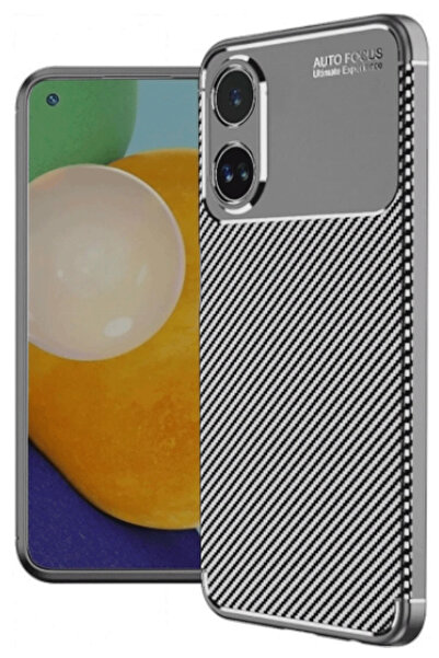 Najmaddin حافظة نيو فيس لهاتف اوبو A60، غطاء كربوني بتركيز تلقائي - رمادي