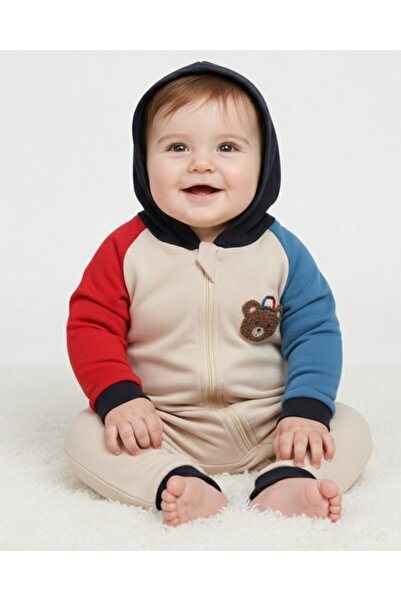 Ege Bebek Baby Boy Hooded Bear Embroidered 6-9-12-18 Months Seasonal Baby Jum...