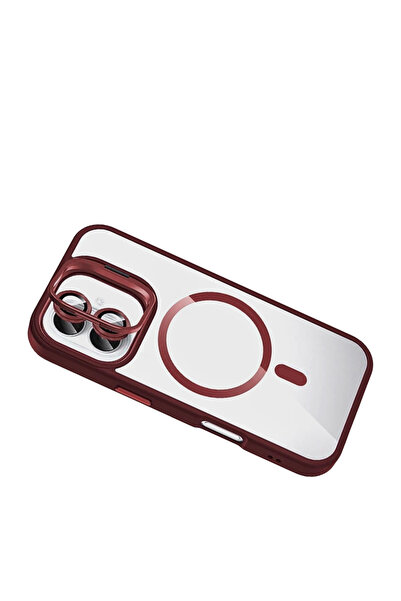Epilons غطاء آيفون 16 مع عدسة ريميم وحامل ماج سيف - أحمر داكن