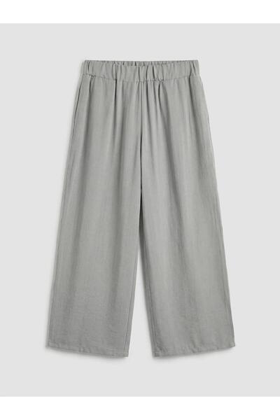 LC Waikiki Gray Elastic Waist Textured Satin Women's Trousers (S6)