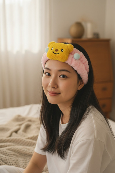 KANİNCHEN رباط شعر نسائي فائق النعومة لغسل الوجه، رباط شعر مرن للمكياج