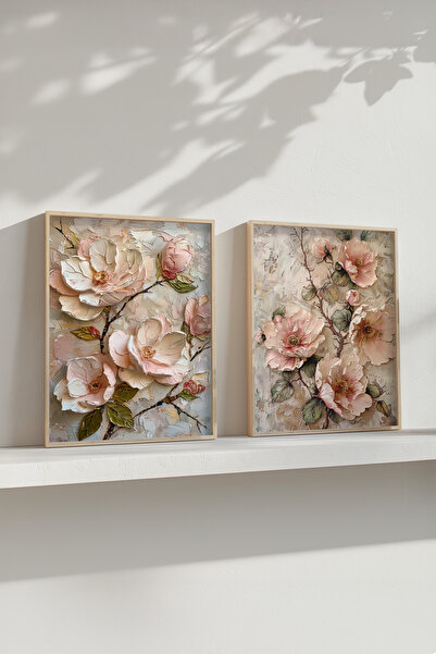 STARYUNA Wooden Framed Powder Flower Themed Double Painting Set Yuna528