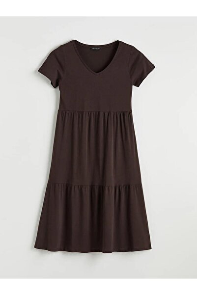 LC Waikiki Brown V-Neck Layered Dress (S6)