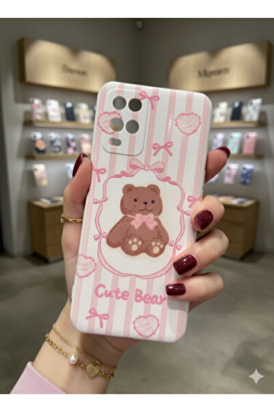 OVADA Oppo a54 Uyumlu Ayıcık Ve Kurdele Desenli Silikon Telefon Kılıfı