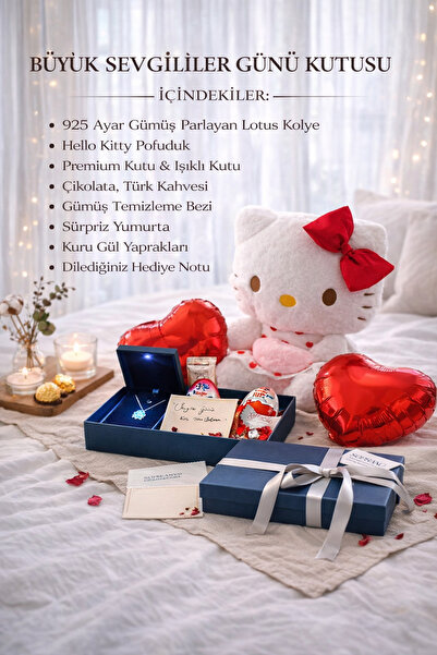 Soprano Silver SEVGİLİLER GÜNÜ KUTUSU: Parlayan Lotus Kolye & Hello Kitty Pof...