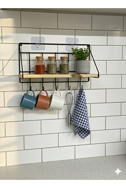 EVRAHATT Yapışkanlı- duvara monteli Duvar Rafı Baharatlık & Askılı Mutfak Düz...