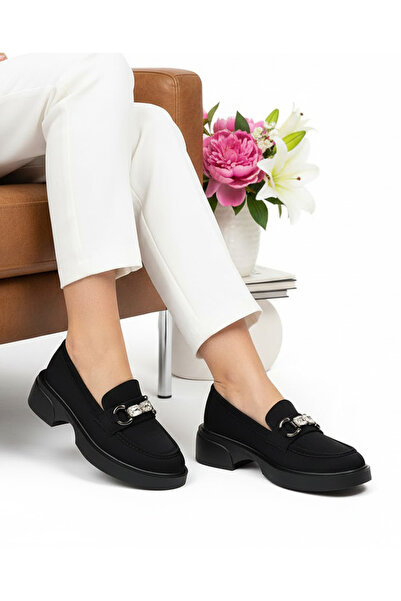 DUDYEN SHOES Pantofi de damă din piele intoarsa neagra cu catarama de piatra