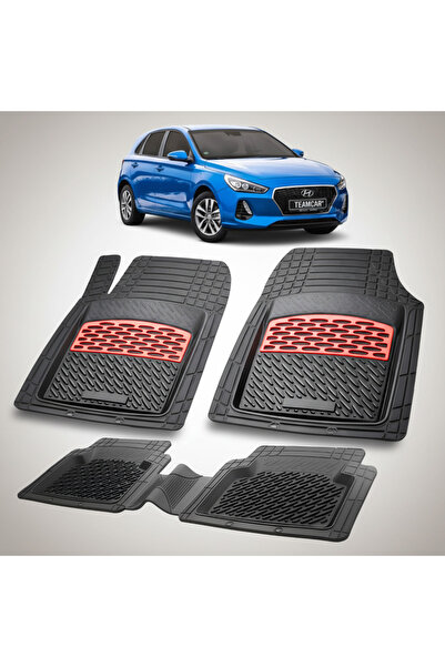 TEAMCAR Car Mats Hyundai i30 III (2017-2020) - Rubber Floor Mat -Red