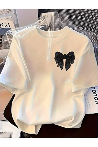 yombaa Tricou elegant cu imprimeu panglică neagră