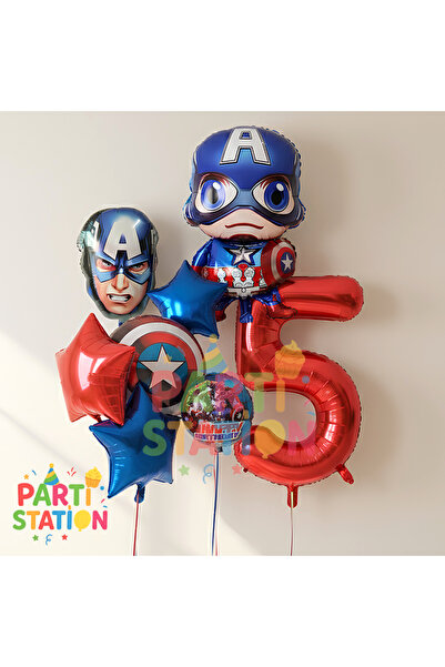 Parti Station Avengers Captain America 5 Year Old Birthday Balloon Set |   8 ...
