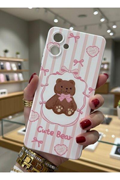 OVADA Samsung Galaxy A06 Uyumlu Ayıcık Ve Kurdele Desenli Silikon Telefon Kılıfı