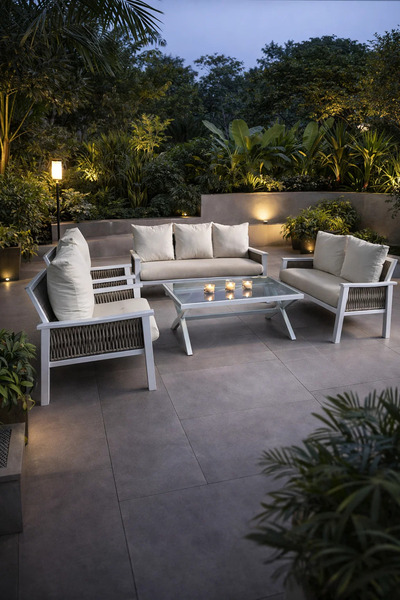 MARIA HOMES طقم كنب أنيق أبيض وبيج مكون من 7 قطع مع طاولة قهوة - مناسب للاستخ...