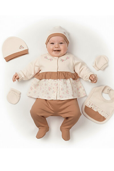 ZEYNUKO Baby Girl Flower Patterned 5-Piece Newborn Hospital Release Zibin Set