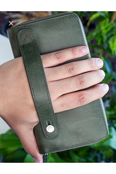 Garbalia Hakiki Deri Telefon Bölmeli El Çantası Para Portföy %100 El Yapımı