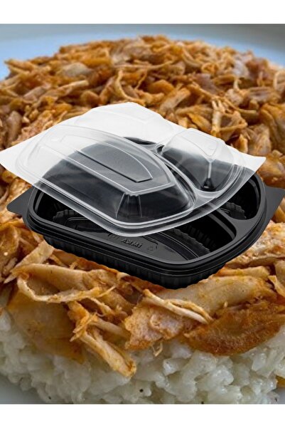 3 Bölmeli Kullan-At Mikrodalgaya Uygun Yemek Kabı – Sızdırmaz, Paket Servise Uygun (12’li Paket)