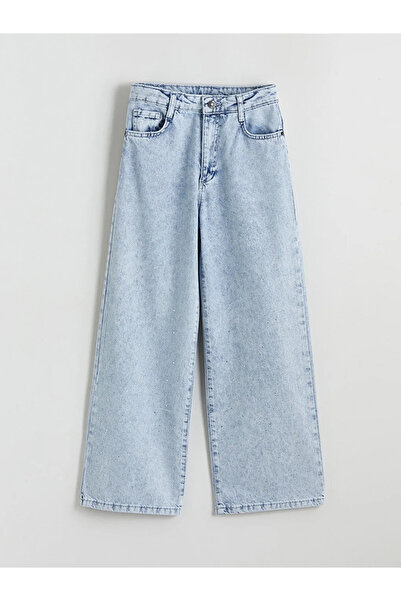 LC Waikiki Pantaloni de blugi pentru fete LCW Kids Blue Wideleg Stoned