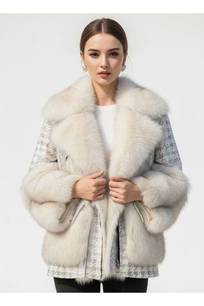 Rabiossa Kadın Püskül Detaylı Işıltılı Lüks Kürk Mont