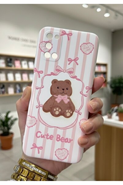 OVADA Oppo A52/72/92 Uyumlu Ayıcık Ve Kurdele Desenli Silikon Telefon Kılıfı