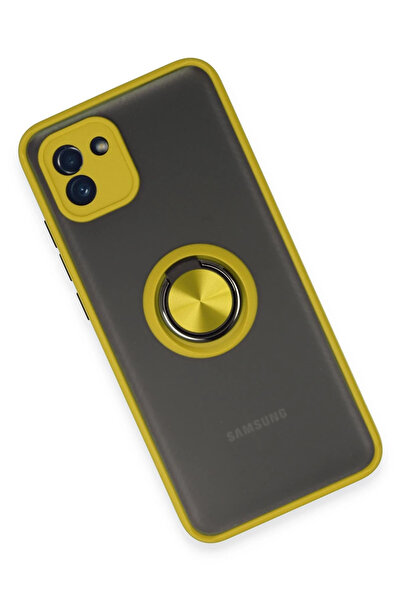 Epilons غطاء سيليكون لهاتف جالاكسي A03 مع حلقة مونتريال - أصفر