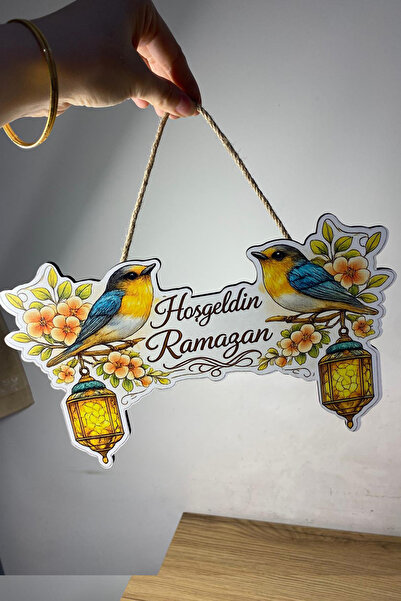 karanca parti süs Minik Kuşlar Temalı Ahşap Hoşgeldin Ramazan Kapı Süsü Ya Şe...