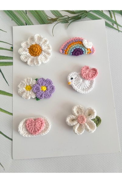 Hand Mother's Since 2024 Saçsız Bebek Tokası 6'lı Klips Handmade %100 Cotton Antialerjik Niş Baby Aksesuar (0-3Yaş)
