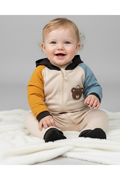 Ege Bebek Baby Boy Hooded Bear Embroidered 6-9-12-18 Months Seasonal Baby Jum...