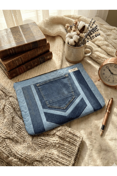 Ays Quilt 13 İnç Kot Laptop Kılıfı - Fermuarlı Koruma Çantası
