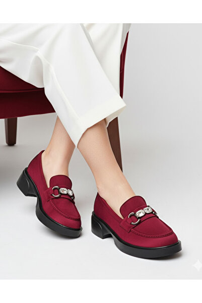 DUDYEN SHOES Pantofi de damă din piele intoarsa burgundy cu catarama de piatra